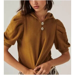 ba&sh  Dylia Sweatshirt Rhinestone Puff Sleeve Bronze NWT M